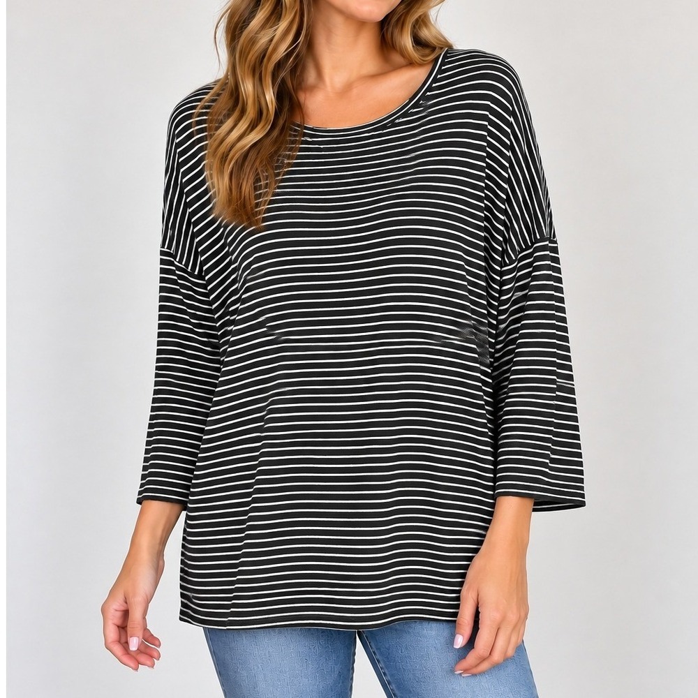 Eileen Fisher Striped Tunic Blouse Quiet Luxury Career Office Old Money Preppy